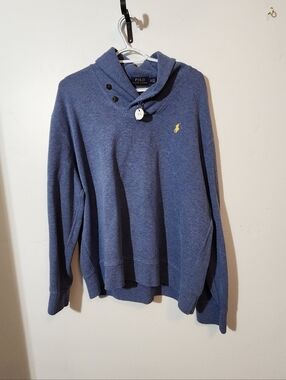 Ralph Lauren Men’s Heather Navy Crewneck Hoodie with Pony